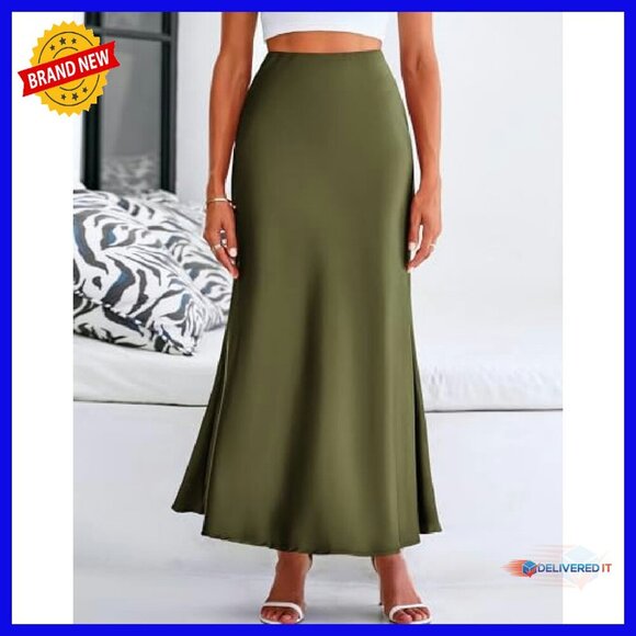 Mermaid Maxi Skirt High Waisted Satin Business Casual Wedding Guest - Picture 3 of 8